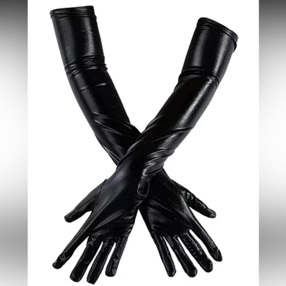 Black Faux Leather Long Gloves NEW 🏷️